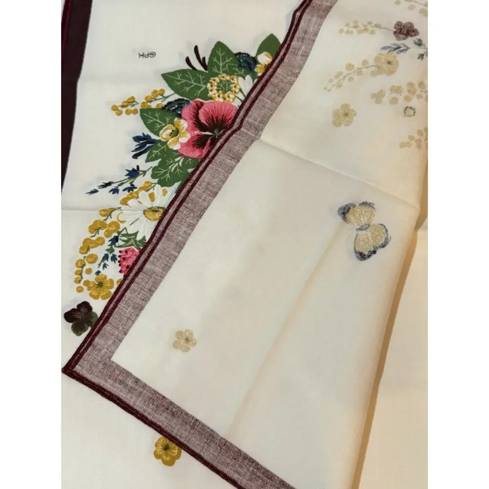 Vintage Floral Cloth Napkins Set of 4 19x19 Wildflowers Butterfly Burgundy